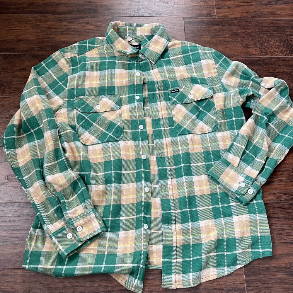Brixton Mens Flannel Size Large Green and Yellow